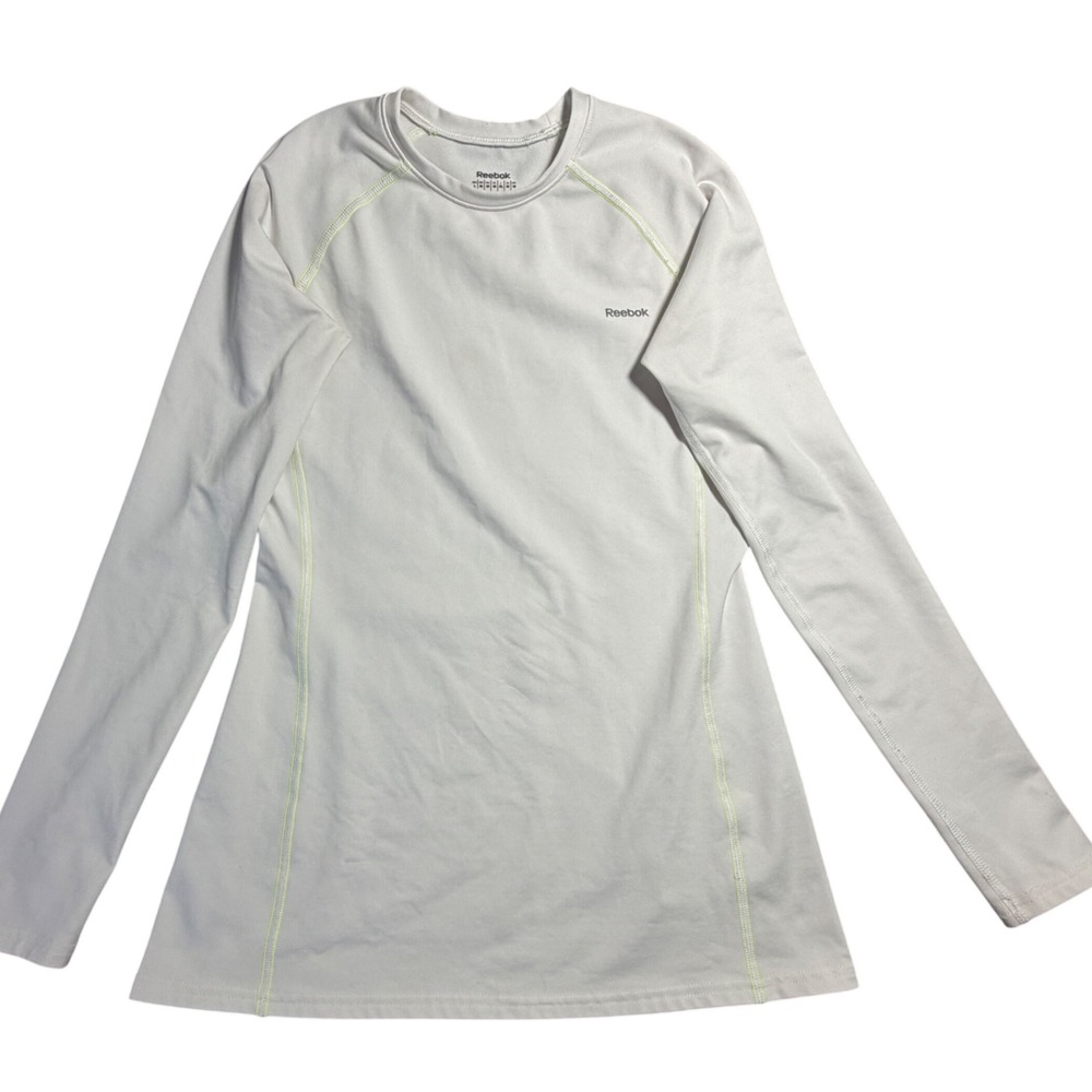 Reebok PlayDry Mens Medium Long Sleeve Athletic Shirt Gray Neon Green Stitching